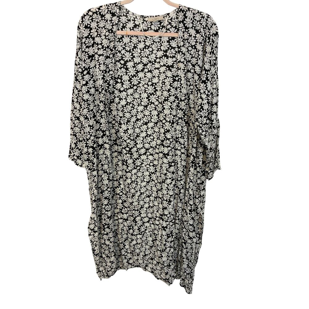 LOFT Daisy Floral Kimono Cardigan Open Front Lightweight Boho Layering Top M/L